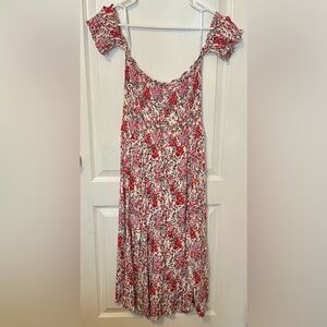 Lulus View From The Meadow Cream Floral Print Off-the-shoulder Dress Beige